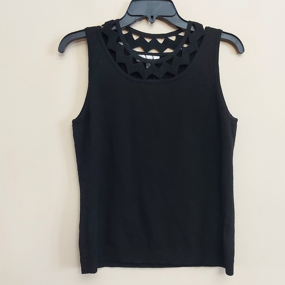 Milly Lazer cut black knit tank top